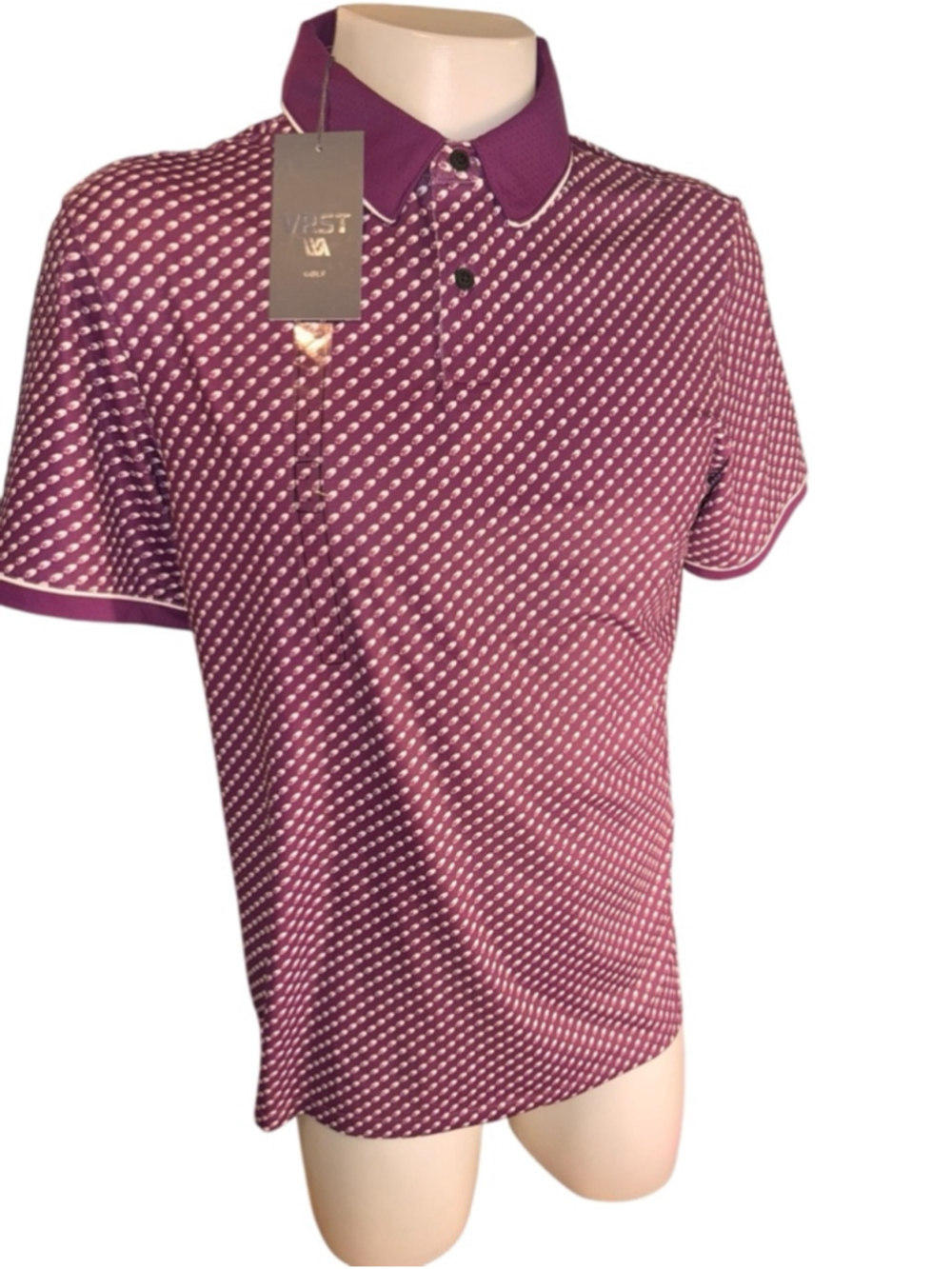 Men's VRST Golf L Black Cherry White Patterned Polo Shirt f45
